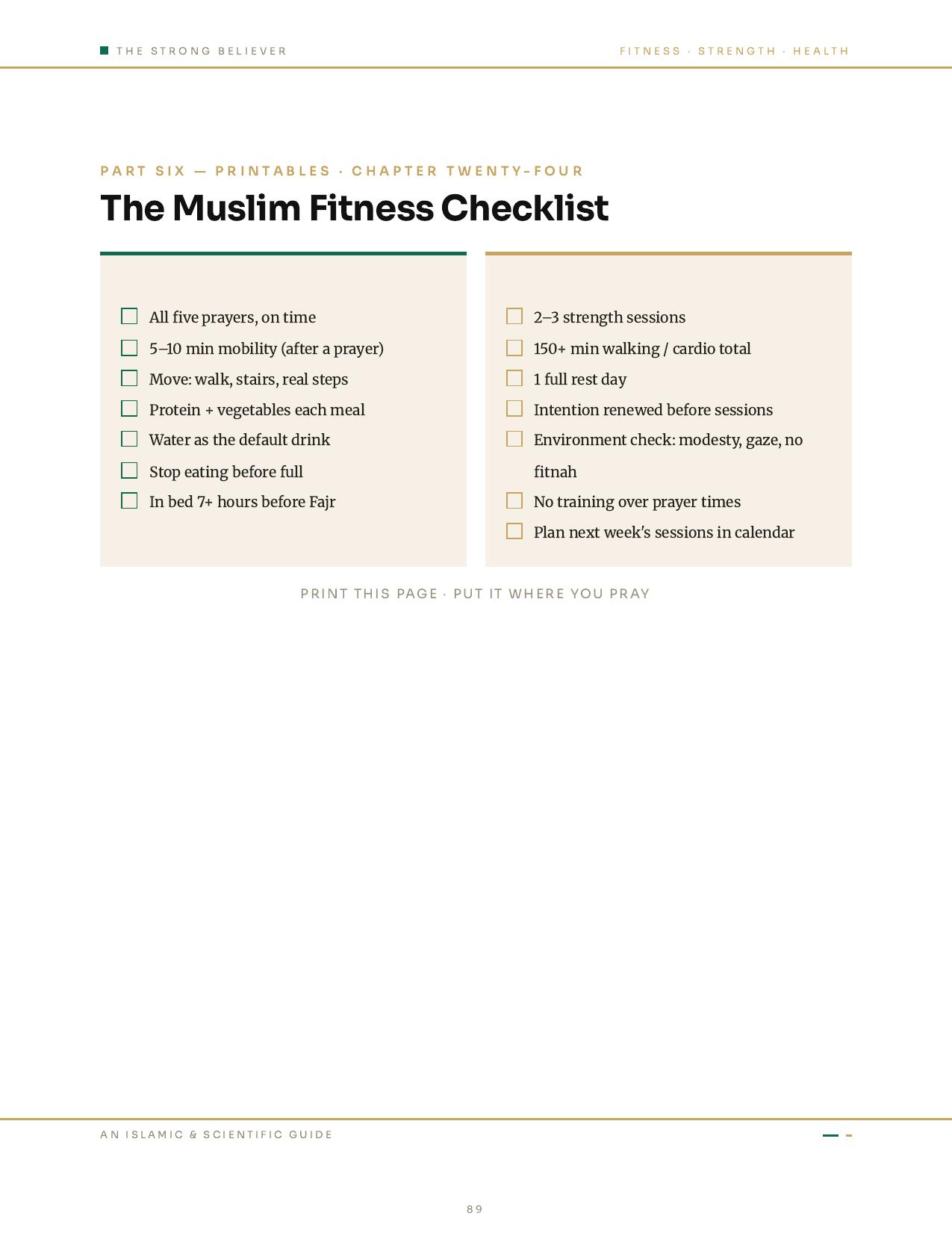 Printable Muslim Fitness Checklist